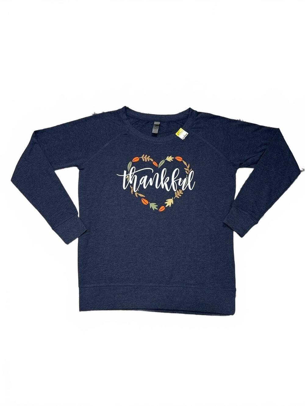 Instant Message Ladies Large Navy Blue 'Thankful' Sweatshirt